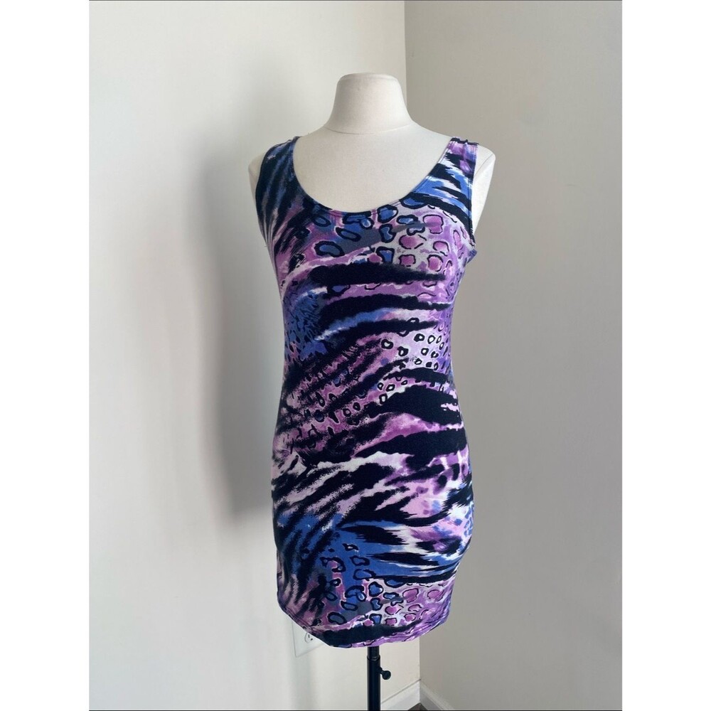 Purple & Blue Animal Print Stretch Tank Dress Womens Sz Large